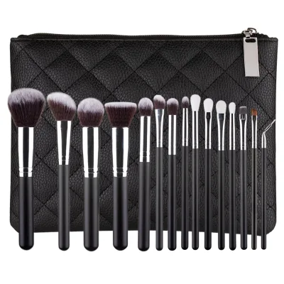 Vegan Soft Bristle Makeup Brush Set Black Handle Silver Tube Complete Face Eye Make up Brushes