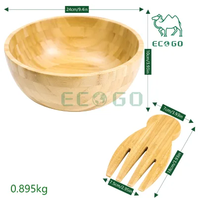 Hot Trend Durable Natural Bamboo Bowl Wood Soup Salad Fruit Snack Bowl With Salad Spoon Set