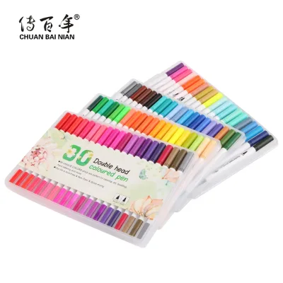 Hot Sales 100-Color Non-toxic Eco-friendly Art Marker Pen Set Dual Tip Watercolor Fine Brush for Students Permanent Water-Based