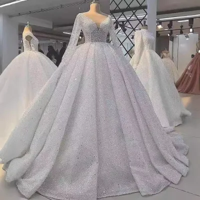 NDB10491 Wedding Dress Bridal French Luxury Large Tail High Customization New Heavy Industry Nail Bead Puff Dress