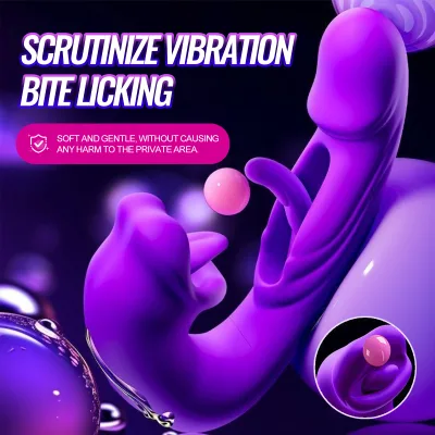 U-Shaped Silicone 3 in 1 Multi-Functional Tongue Dildo Massager USB Charging with 7 Flapping/Vibrating/Licking Modes Sex Toy
