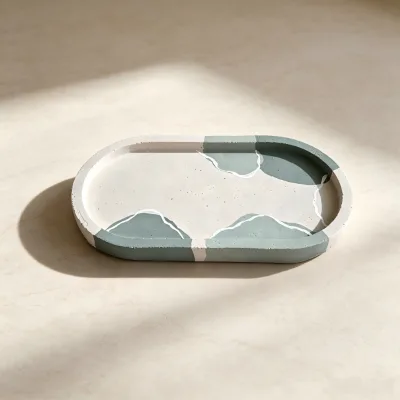 Eco-Friendly Concrete Decorative Tray Handmade Cement Serving Tray for Coffee Table Home Decor Centerpiece Tray