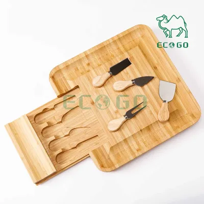 Bamboo Wooden Cheese Board Set With Knives Set for Cheese Cutting and Camping