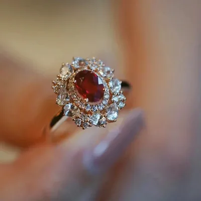 Vintage High-end Refined Color Treasure Ruby Hollow Copper Women's Super Beautiful French Simple Open Finger Ring
