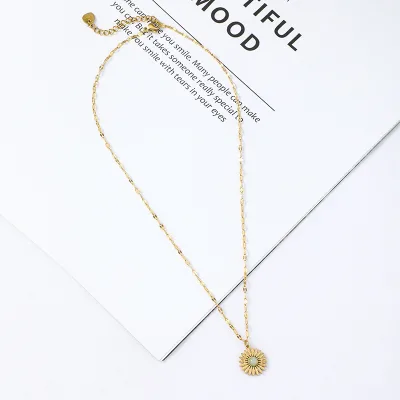 18k Stainless Steel Necklace Box Chain Flower Pendant Vintage Sun Flower Necklace Jewelry for Women