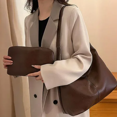 New Retro Vintage Style Women's Tote Bag Large Capacity All-Seasons Portable Messenger Bag Zipper Closure PU Polyester Lining