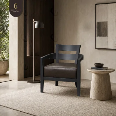 Custom Luxury Leather Lounge Chair with Beech Wood Legs Modern Armchair for High End Villa Living Rooms and Private Residences