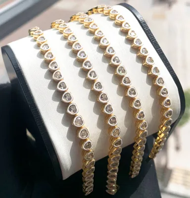 Iced Out Bling 5A Cubic Zirconia Jewelry for Women Girl Valentine Day's Gift Enamel Drop Oil Heart Shaped Bracelet