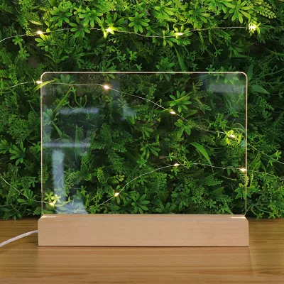 15cm Length Led Luminous Message Transparent Acrylic Note Board With Rectangle Solid Wooden Base 3d Led Illusion Night Light