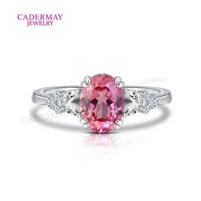 Cadermay Lab Grown Padparadscha Sapphire Ring 925 Silver Moissanite Side Stone Oval Engagement Fine Jewelry Ring for Women