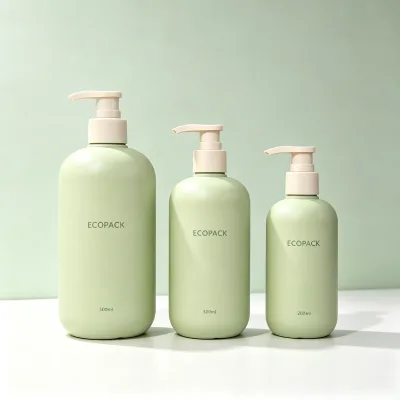 200ml 300ml 500ml Matte Green HDPE Pump Bottles Refill Plastic Bottles for Home Use Shower Gel Body Lotion Hair Care Liquid