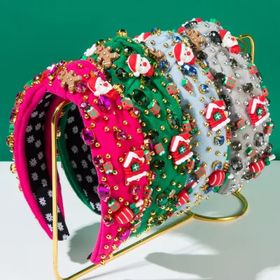 New Christmas Rhinestone Hand Sewn Gold Beads Pearl Santa Headband Igloos Accessories Decorated Holiday Hair Accessories