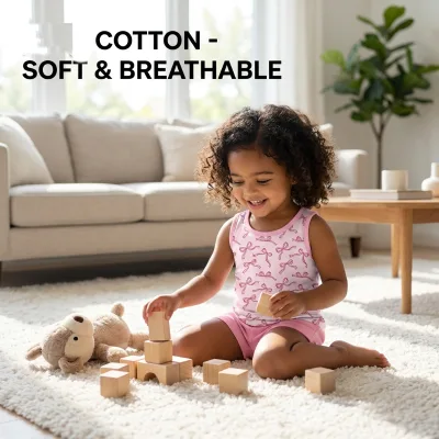 Toddler Girls Summer Breathable Soft Cotton Bow Print 2-Piece Pajama Set Sleeveless Top & Shorts Loungewear