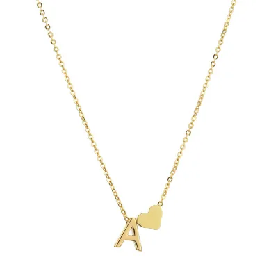 Fashion Dainty Tiny Gold Plated 925 Silver Kids Mini Small Initial Letter Heart Necklace