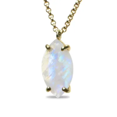 Rainbow Marquise Cut October Birthstone Necklace Moonstone Jewelry Bridal Gemstone Necklace