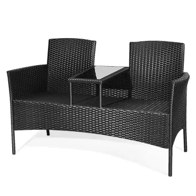 Poly RATTAN Garden Bench Weatherproof 2-seater Cushion Bench Garden Sofa with Table Storage Space 7 Cm 10 Glass Set Modern Villa