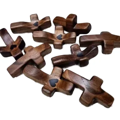 Hot Selling Walnut & Olive Wood Religious Cross Jewelry Handheld Thumb Cross Encouragement Gift for Easter Best Seller