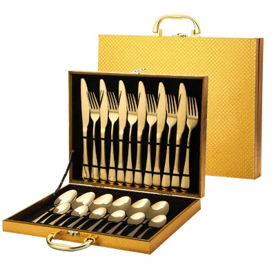 Classic 24 Piece Gold Stainless Steel Cutlery Set for Gift Weeding Party