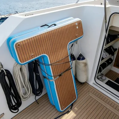 Portable T-shape Inflatable Dock Floating Inflatable Jet Ski Mooring Dock Safety Non-slip EVA Surface with D-rings Handles
