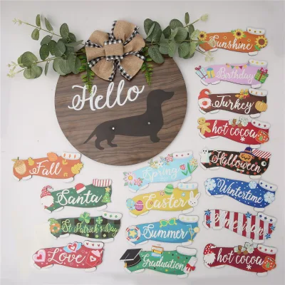 High Quality Ribbon Circular Wooden Wall Hanging Sign Porch Decorative Sign Festival Door Plaque Decoration