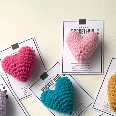 Pocket Hug Crocheted Heart Small Gift, Crocheted Heart Pocket Hug Pocket Hug, Handmade Cute Crocheted Pocket Hug Crocheted Heart