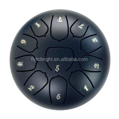Factory Offer Wholesale Stainless Steel 6 Inch (15cm) 11Note Steel Tongue Drum with Cowhide Heads Black
