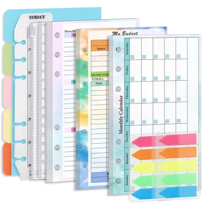 Planner Refill Paper A6 Eco Friendly Luxury Budget Weekly Monthly Inner Page Index Stickers 6 Ring Refillable Journal Loose Leaf