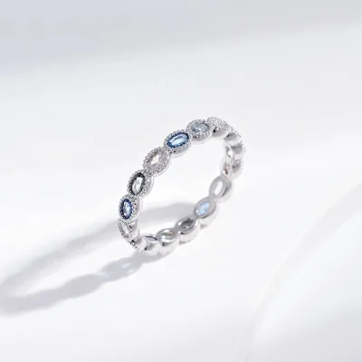 Wholesale Plata 925 Sterling Silver Zircon Oval Cut Ring Engagement Blue Stone Simple 14k Gold Adjustable Colorful Summer Rings