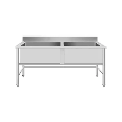 Commercial Kitchen Sink Custom Size Double Bowl in Stainless Steel with Polished Finish Square Design