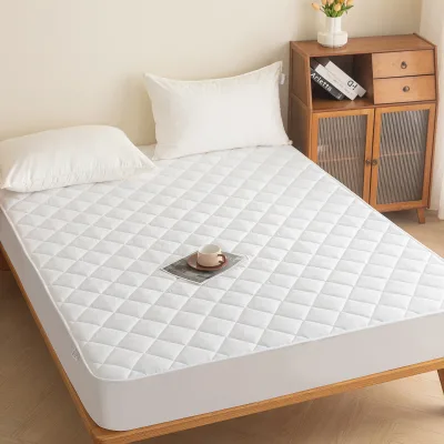Thickened Hotel Bed Mat Cotton Padded Protective Mat Deepened Dirt Proof and Non Slip White Protective Cover Single Piece