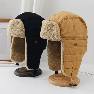 Wholesale Winter for Men and Women Outdoor Riding Ear Protect Hat Warm Cotton Pilot Motorcycle Hat With Velvet Thickening