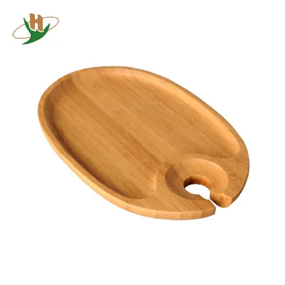 Premium Bamboo Reusable Dinner Cocktail Puzzle Plates with Wine Glass Cutout Holder