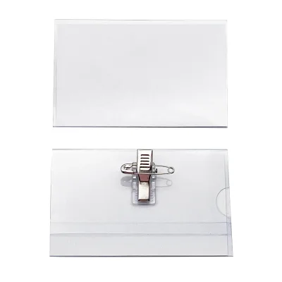Custom logo 90x57mm PVC Transparent Soft Blank Name Badge Card Holder Office Meeting Name Badge Holder Id Card with Pin Clip