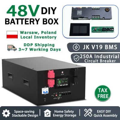 Poland Stock 3-7 Days DDP Delivery 48V 16S Stackable DIY Battery Cabinet 250A Circuit Breaker Modular PV Energy Storage Box