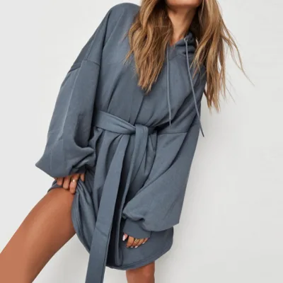k210578 Custom Logo Women's Hoodies & Sweatshirts Long Sleeve Y2K Clothing Skirt Dress With Belt Casual Woman Hoodie Dress