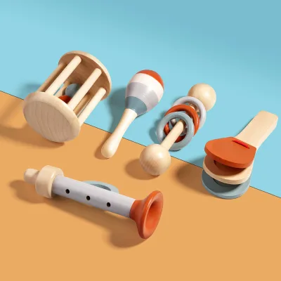 Wooden Rattle Crib Mobile Baby Early Education Set, Educational Soothing Toy, Montessori Orff Musical Instrument for Infants