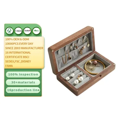 Solid Wood Walnut Storage Boxes Flip Jewelry Storage Box With Gray Lining Household Jewelry Finishing Storage Box