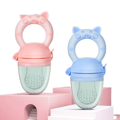 Superior Goods Fruit Vegetable Fun Piggy Bite Bag Baby Fruit Auxiliary Feeder Teether Teething Stick Pacifier Silicon PC BPA