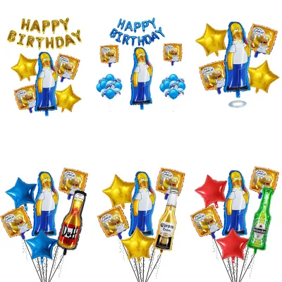 Wholesale Simpsons Theme Happy Birthday Party Decoration Balloon Set Duff Wine Bottle Globos Sets for Kids Toy