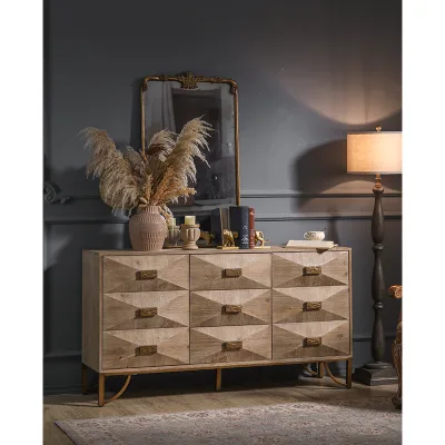 Luxury Bedroom Furniture Retro American Design Dresser Chest Table Solid Wood 9 Drawer Dresser