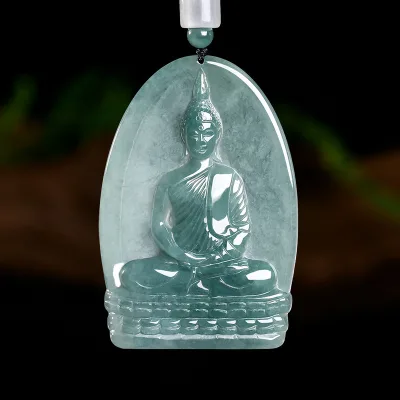 Natural Jadeite Blue Water Siddhattha Gotama Jade Pendant Men and Women Pendant Appraisal Certificate Original Design E069