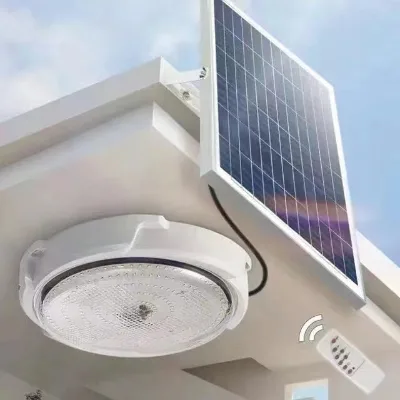 Round Dimmable LED Outdoor Indoor Solar Ceiling Light With Remote Control Solar Circular Lamp Waterproof Solar Ceiling Lights