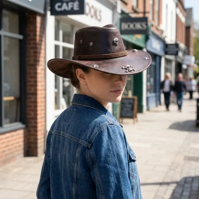 Genuine Leather Cowboy Slouch Hat-Unisex Breathable Outdoor Hat