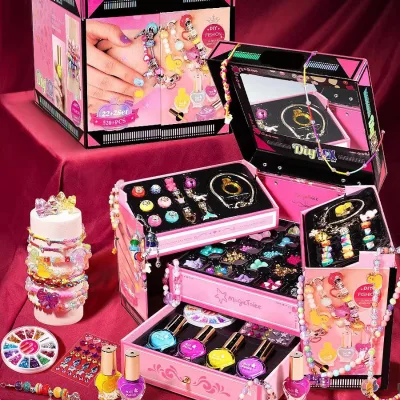 Children's Beaded Diy Handmade Bag Necklace Bracelet Jewelry Beads Puzzle Baby Girls Toy Gift Box DIY Beaded Gift Box 520PCS