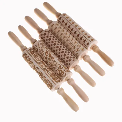 Customize Wooden Carving Christmas Rolling Pin Embossed Rolling Pin Wooden Rolling Pin