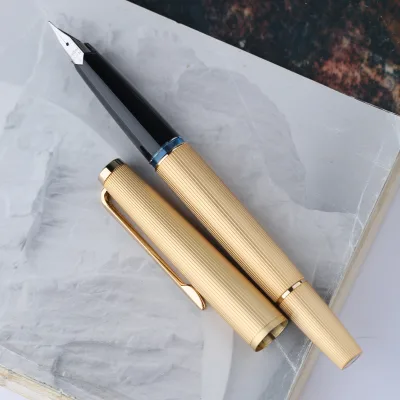 MAJOHN B32 Metal Thin Rod Piston Retro Butterfly Nib Etched Stripe Student Iridium 0.5mm Finance Writing Fountain Pen