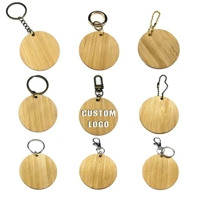 Promotional Wooden Bamboo Keychain Accessories Custom Different Wooden Keychain Rings with Custom logo