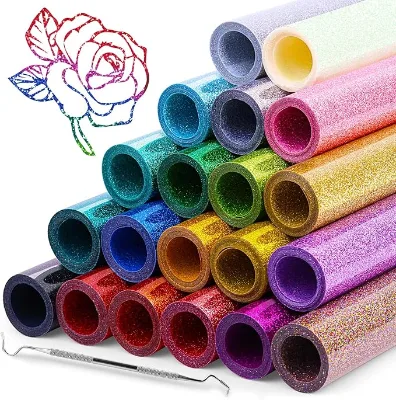 Glitter Heat Transfer Vinyl HTV Vinyl Stickers Rolls PU HTV Easy to Cut & Weed for Heat Design