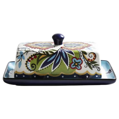 China Professional Manufacture Farmhouse Style Food Storage Container Floral Ceramic Plate and Cover Butter Dish With Lid
