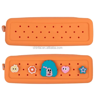 Silicone Pencil Case School Pouch Soft Touch With DIY Charms Fully Customization Support 4 Colors in Stock Including 5 Charms